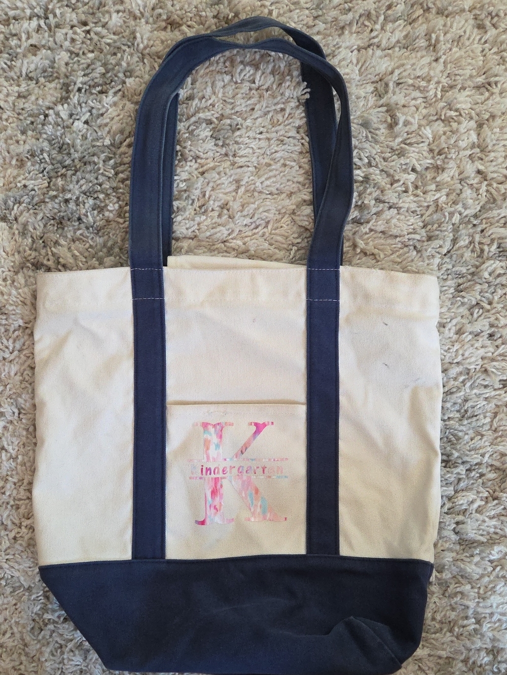 Natural Canvas Tote with Navy Trim -